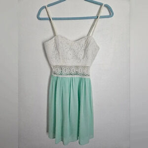 BCX‎ White Lace Mint Green Chiffon Fit Flare Dress Size 7